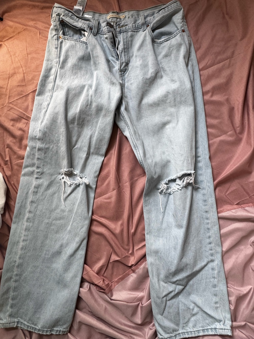 Levi's Light Gray Distressed Straight-Leg Jeans